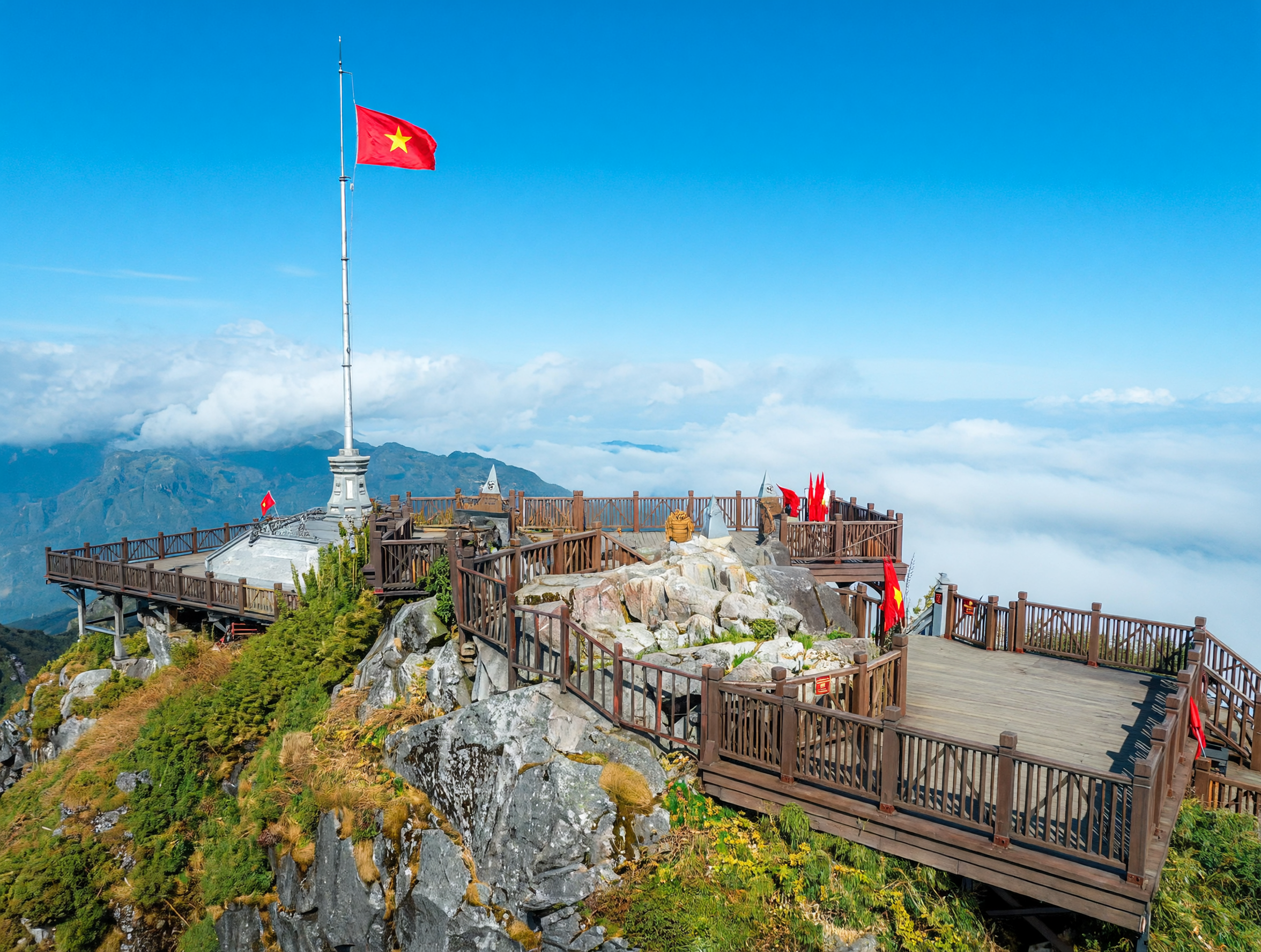 Aerial view of Mu Cang Chai terraced rice fields in harvest season Sapa Vietnam